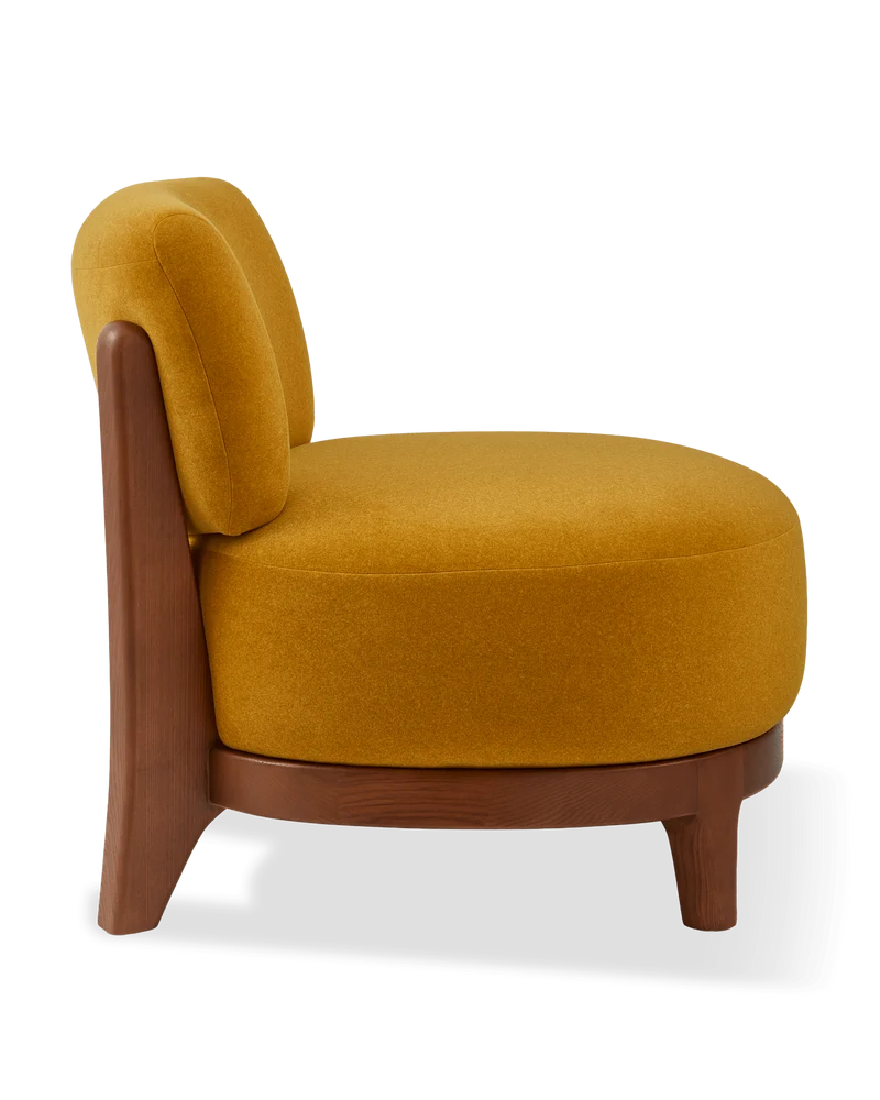 Fauteuil rond en tissu jaune et bois de frêne Soft Fizz - Pols Potten
