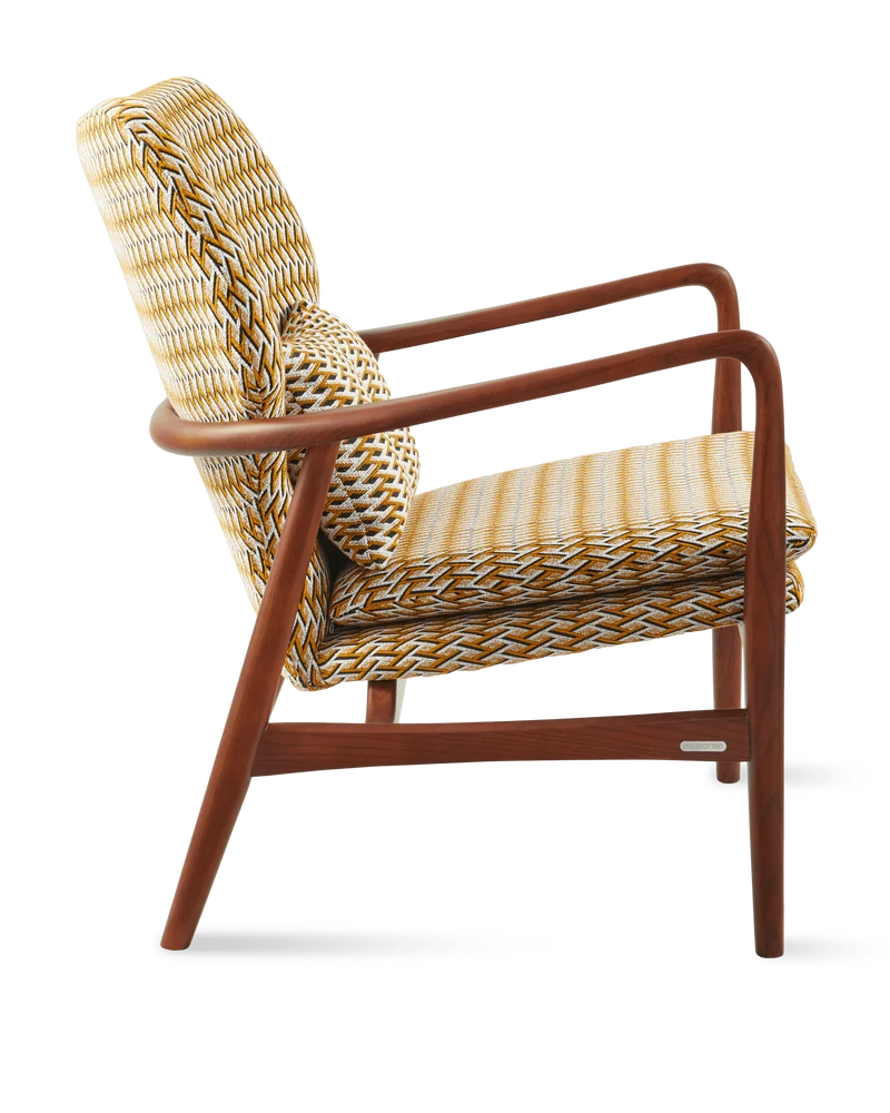 Fauteuil en tissu à motif jaune et bois de frêne Geo Peggy - Pols Potten