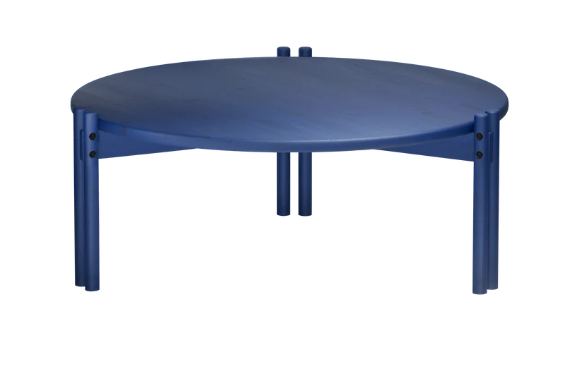 Table basse ronde en pin bleu cobalt 80x32cm Sticks - Karup Design