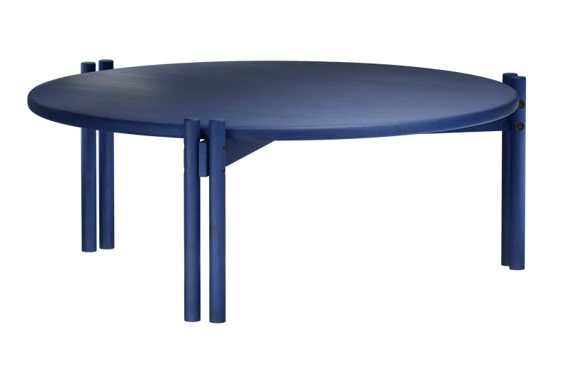 Table basse ronde en pin bleu cobalt 80x32cm Sticks - Karup Design