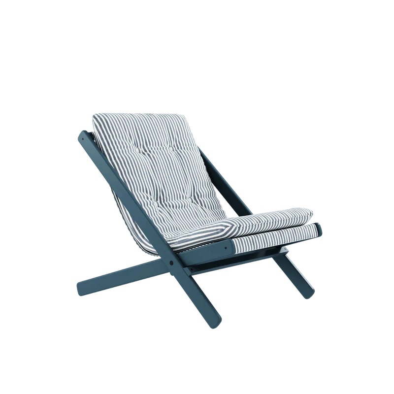 Chaise pliante en hêtre bleu et matelas en coton rayé 65x88x75cm Boogie raw - Karup Design
