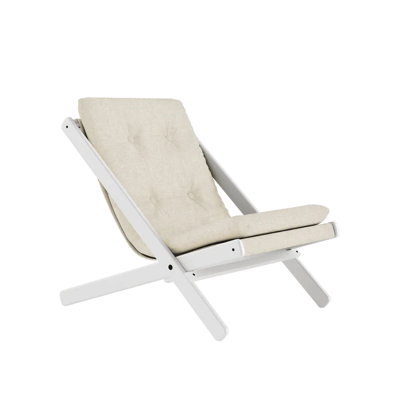 Chaise pliante en hêtre blanc et matelas en coton lin 65x88x75cm Boogie raw - Karup Design