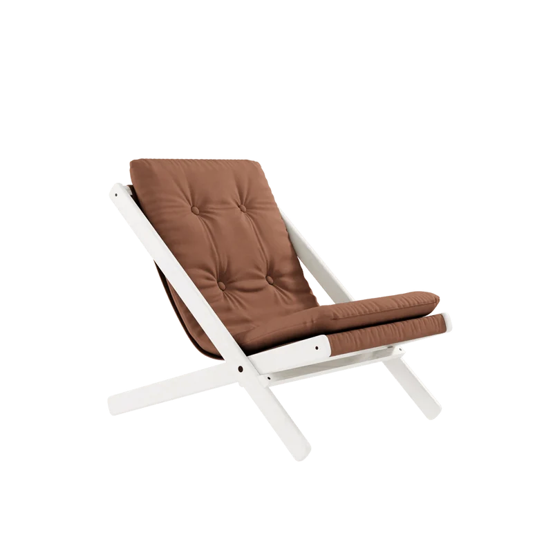 Chaise pliante en hêtre blanc et matelas en coton marron argile 65x88x75cm Boogie raw - Karup Design