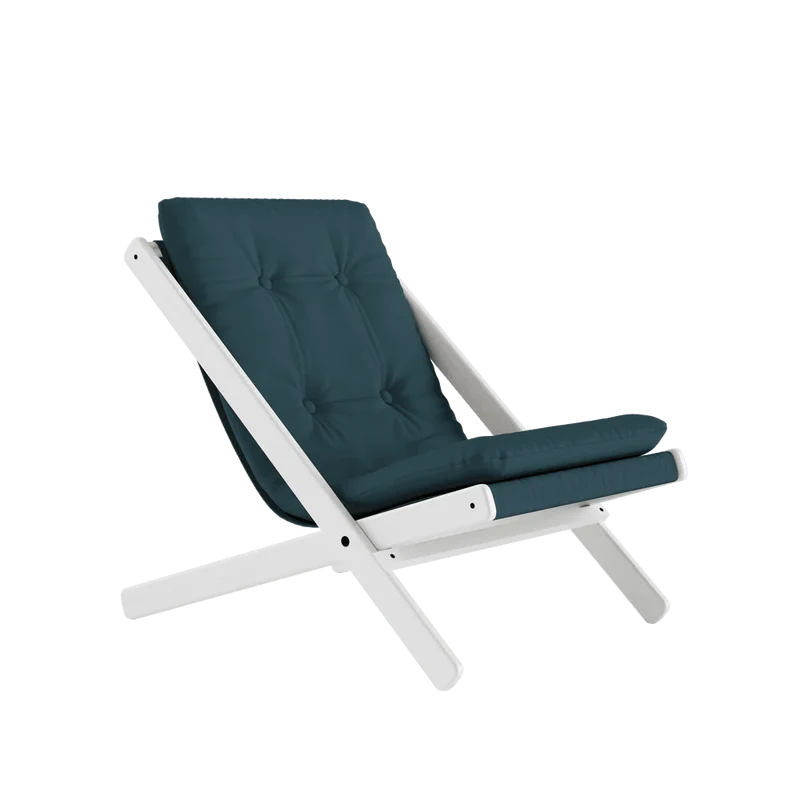 Chaise pliante en hêtre blanc et matelas en coton bleu pétrole 65x88x75cm Boogie raw - Karup Design
