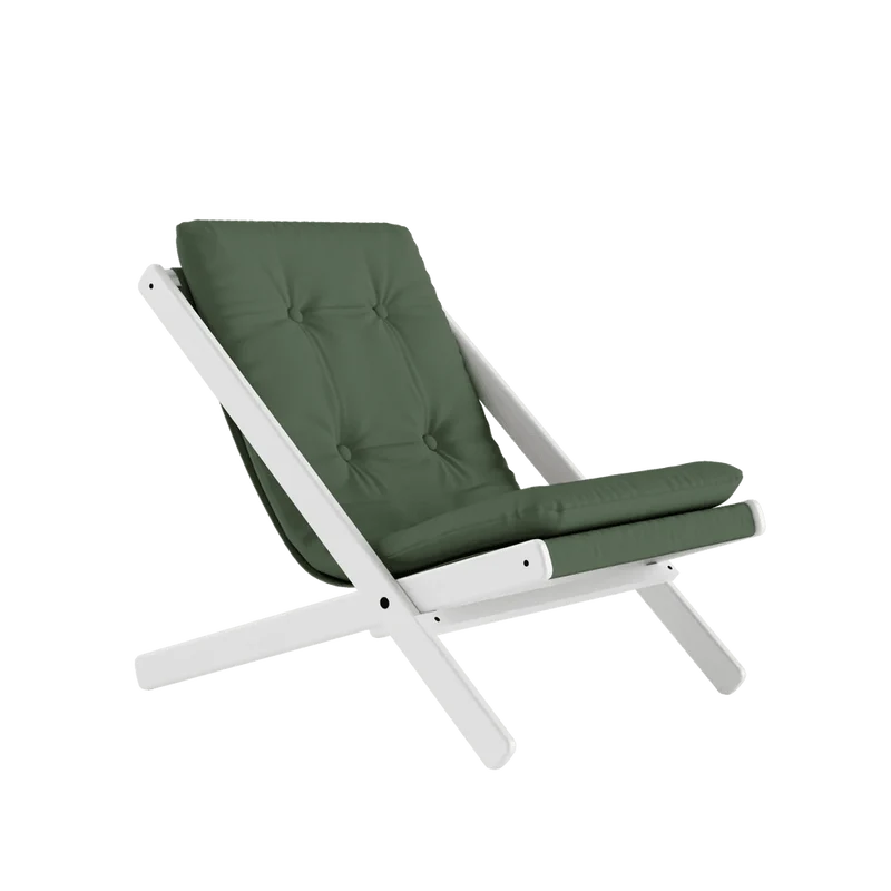 Chaise pliante en hêtre blanc et matelas en coton vert olive 65x88x75cm Boogie raw - Karup Design