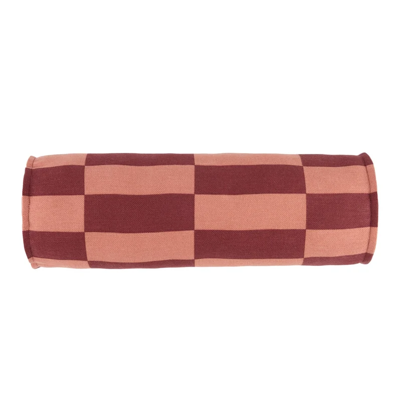 Coussin traversin en coton à carreaux rouge 50 x 18 x 18 cm Vibes - Nobodinoz