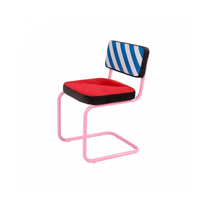 Chaise en métal rose et tissu rouge et bleu Hatch - Seletti