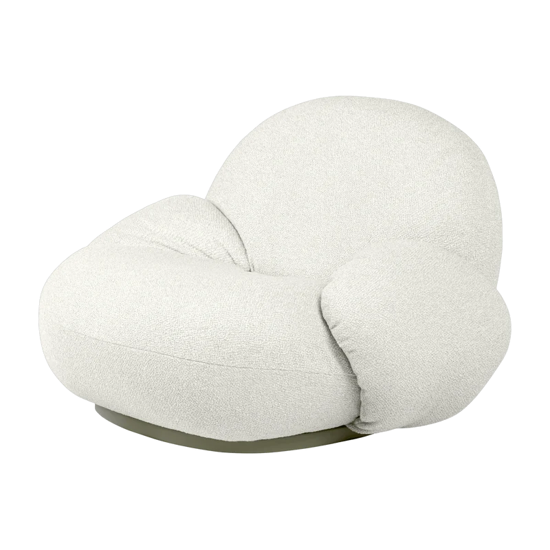 Fauteuil lounge de jardin pivotant avec accoudoirs en tissu blanc libera et métal gris Pacha - Gubi