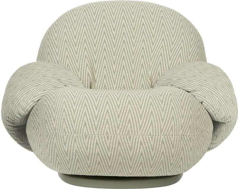 Fauteuil lounge de jardin pivotant avec accoudoirs en tissu chevron vert et métal gris Pacha - Gubi