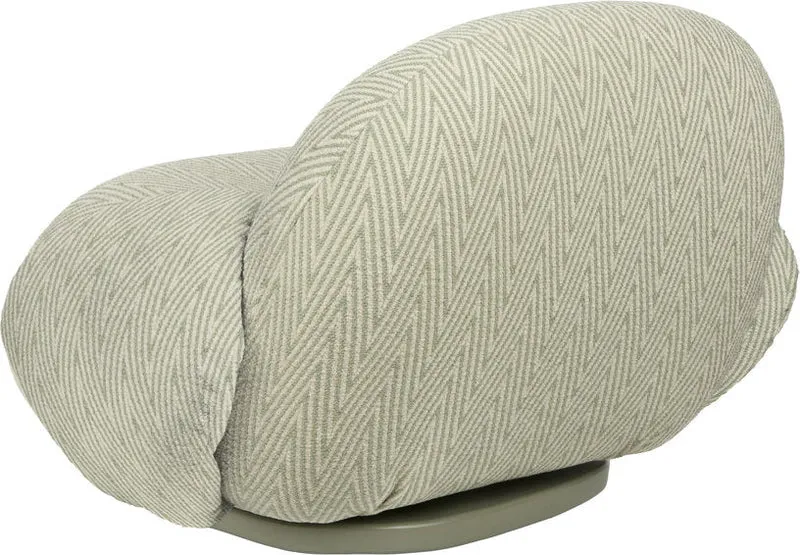 Fauteuil lounge de jardin pivotant avec accoudoirs en tissu chevron vert et métal gris Pacha - Gubi