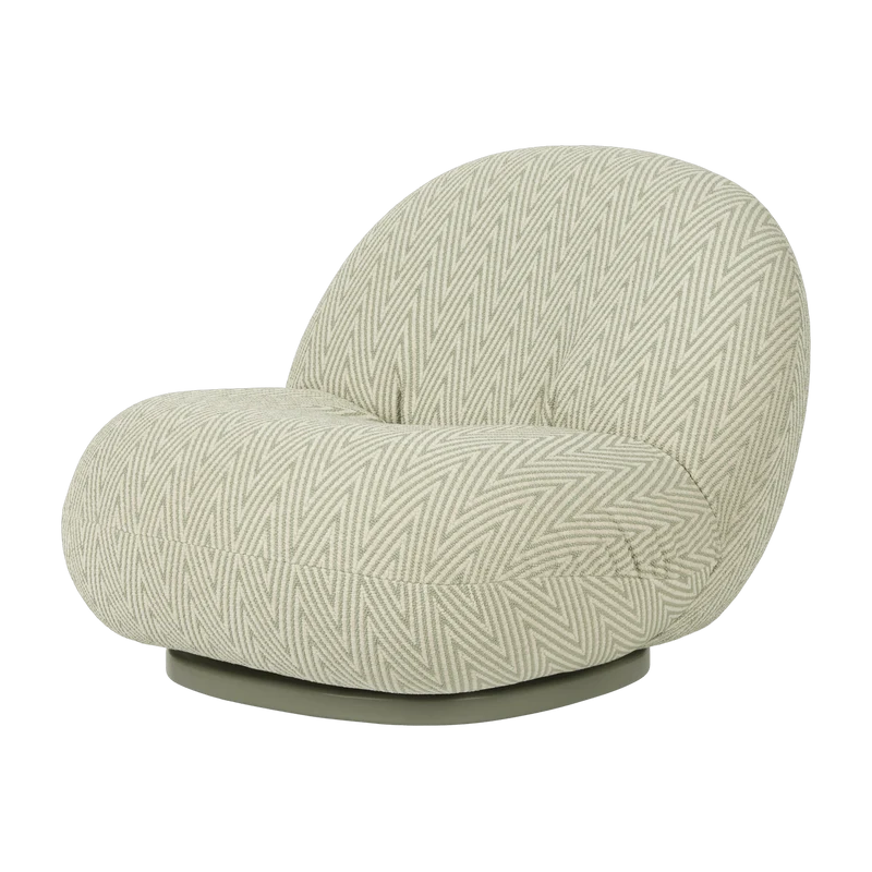 Fauteuil lounge de jardin pivotant en tissu chevron vert et base métal gris mousse Pacha - Gubi