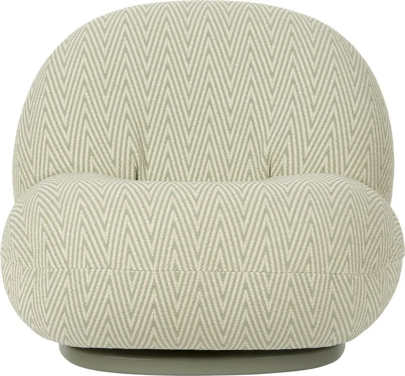 Fauteuil lounge de jardin pivotant en tissu chevron vert et base métal gris mousse Pacha - Gubi