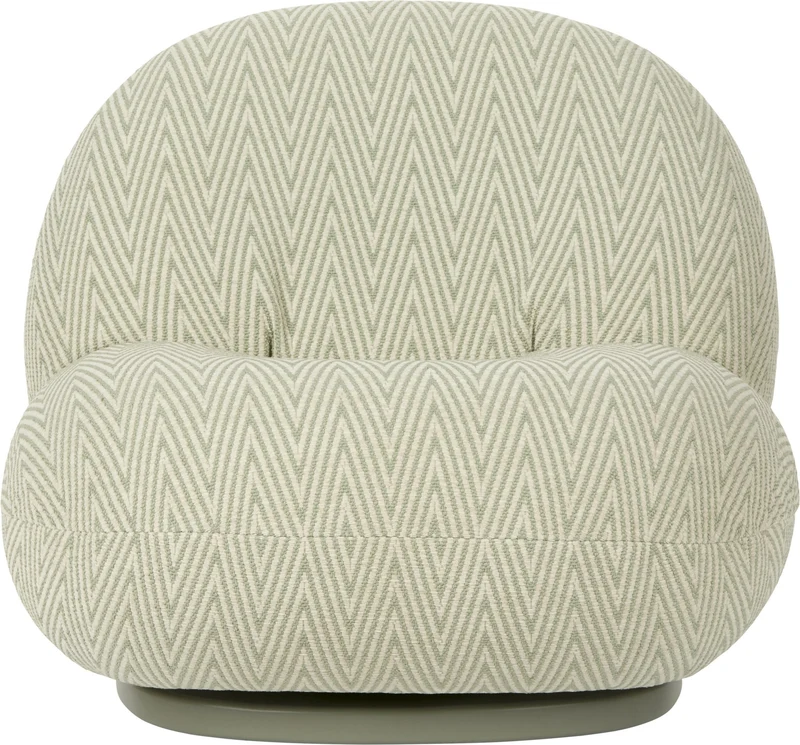 Fauteuil lounge de jardin pivotant en tissu chevron vert et base métal gris mousse Pacha - Gubi