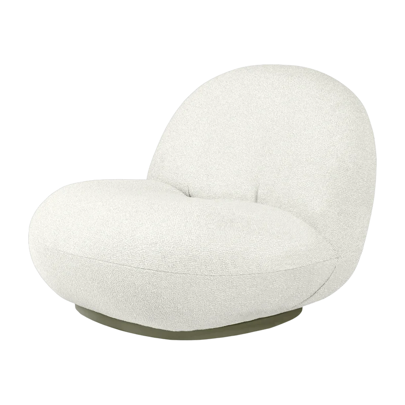 Fauteuil lounge de jardin pivotant en tissu blanc libera et base métal gris mousse Pacha - Gubi