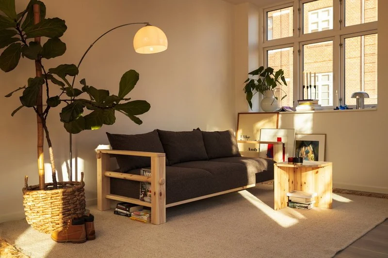 Canapé en pin et son futon golden ochre 94x225x82cm Bare - Karup Design