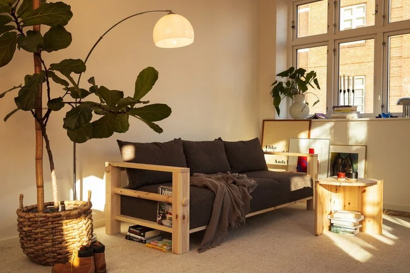 Canapé en pin et son futon warm sand 94x225x82cm Bare - Karup Design
