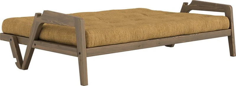 Canapé convertible en pin foncé avec son matelas futon golden ochre Grab - Karup Design