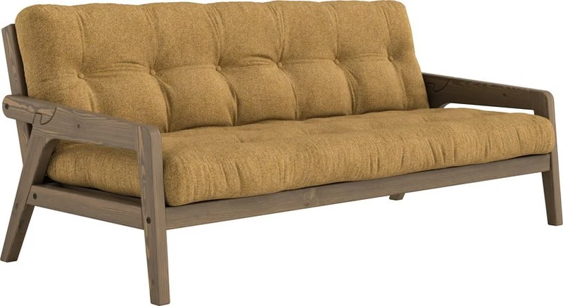 Canapé convertible en pin foncé avec son matelas futon golden ochre Grab - Karup Design