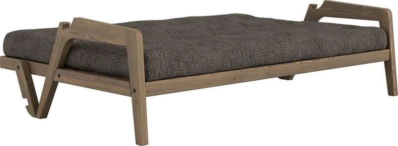 Canapé convertible en pin foncé avec son matelas futon mellow brown Grab - Karup Design