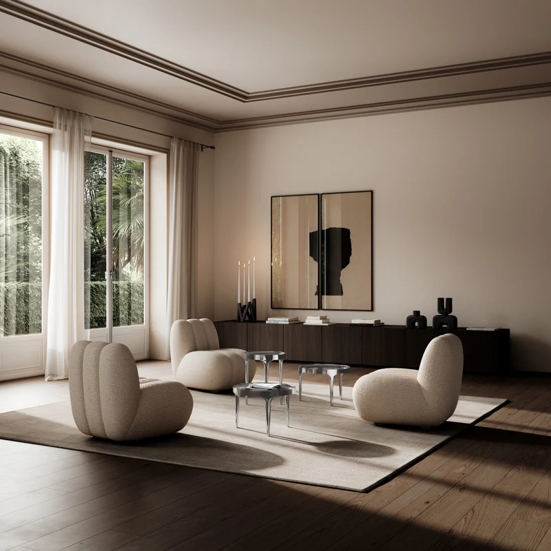 Fauteuil design en tissu bouclé beige Toe - 101 COPENHAGEN
