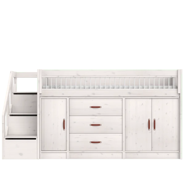 Lifetime Kidsrooms ALL-IN-ONE Hochbett mit Treppe - 128 cm - Original Whitewash