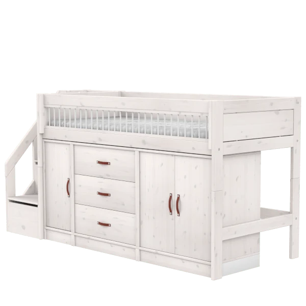 Lifetime Kidsrooms ALL-IN-ONE Hochbett mit Treppe - 128 cm - Original Whitewash