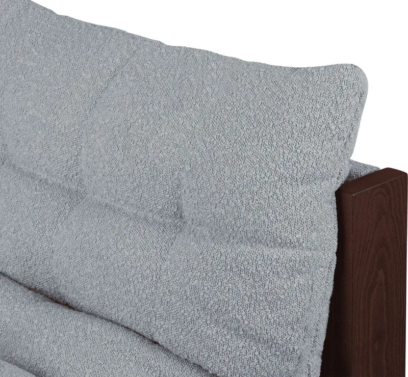 Fauteuil en tissu bouclé bleu ciel et bois de hêtre marron cacao Huno - noo.ma