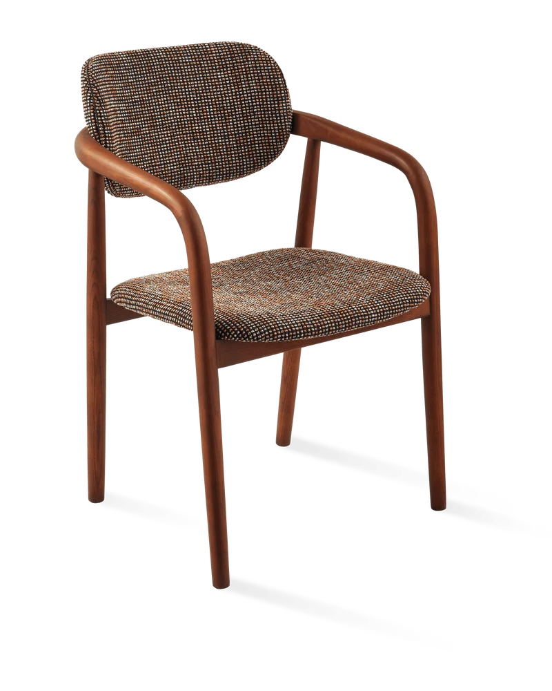 Chaise de salle à manger avec accoudoirs en tissu à motif marron et bois de frêne Speckled Henry - Pols Potten
