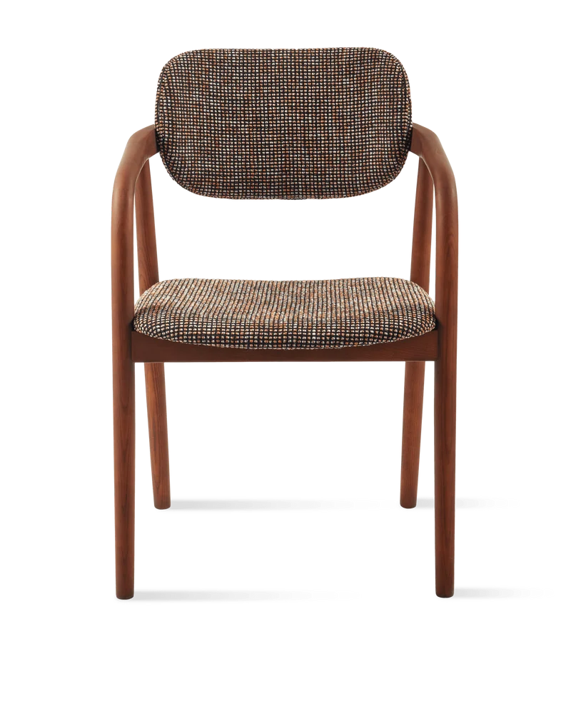 Chaise de salle à manger avec accoudoirs en tissu à motif marron et bois de frêne Speckled Henry - Pols Potten