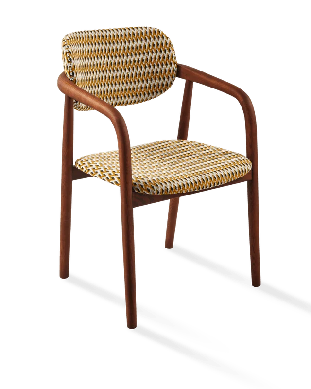 Chaise de salle à manger avec accoudoirs en tissu à motif jaune et bois de frêne Geo Henry - Pols Potten