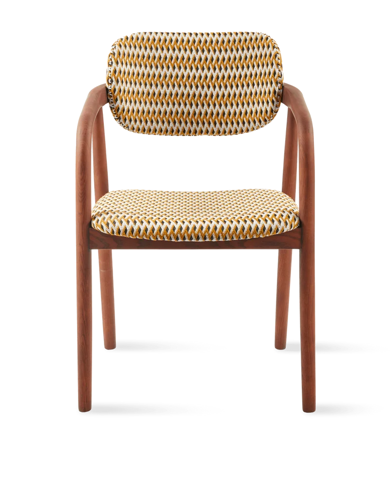 Chaise de salle à manger avec accoudoirs en tissu à motif jaune et bois de frêne Geo Henry - Pols Potten