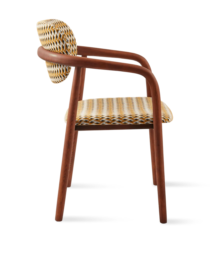 Chaise de salle à manger avec accoudoirs en tissu à motif jaune et bois de frêne Geo Henry - Pols Potten