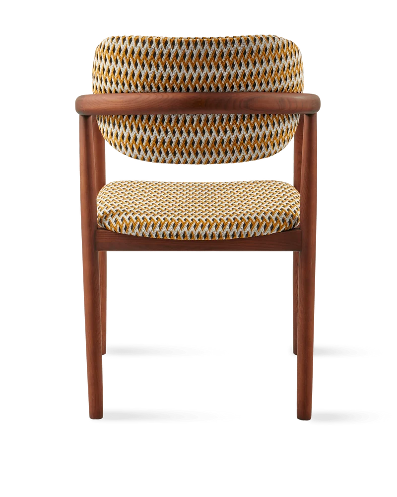 Chaise de salle à manger avec accoudoirs en tissu à motif jaune et bois de frêne Geo Henry - Pols Potten