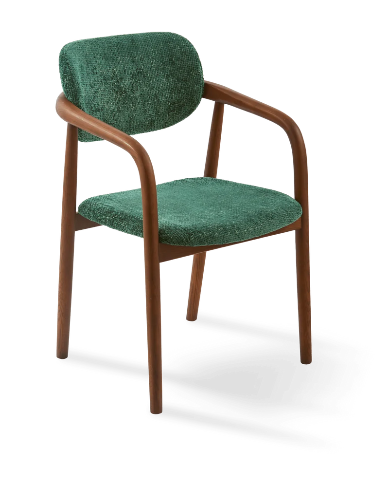 Chaise de salle à manger avec accoudoirs en tissu vert foncé et bois de frêne Greenish Henry - Pols Potten