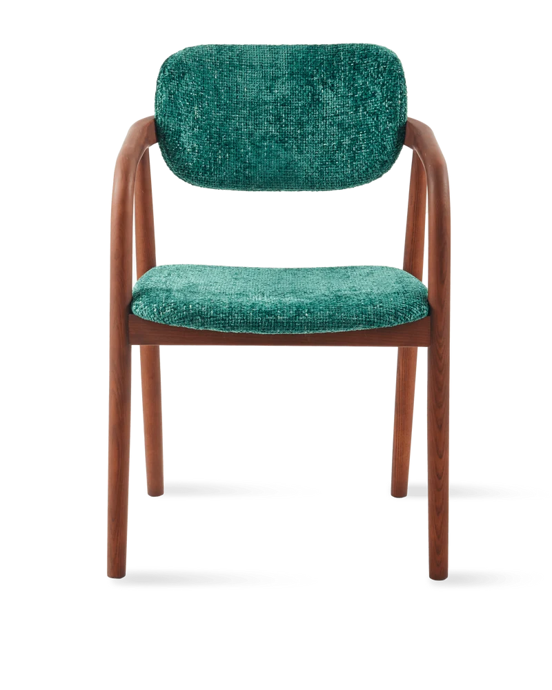 Chaise de salle à manger avec accoudoirs en tissu vert foncé et bois de frêne Greenish Henry - Pols Potten