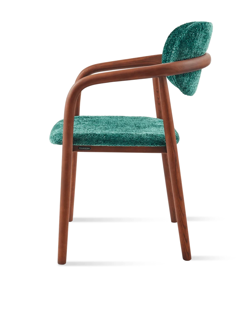 Chaise de salle à manger avec accoudoirs en tissu vert foncé et bois de frêne Greenish Henry - Pols Potten