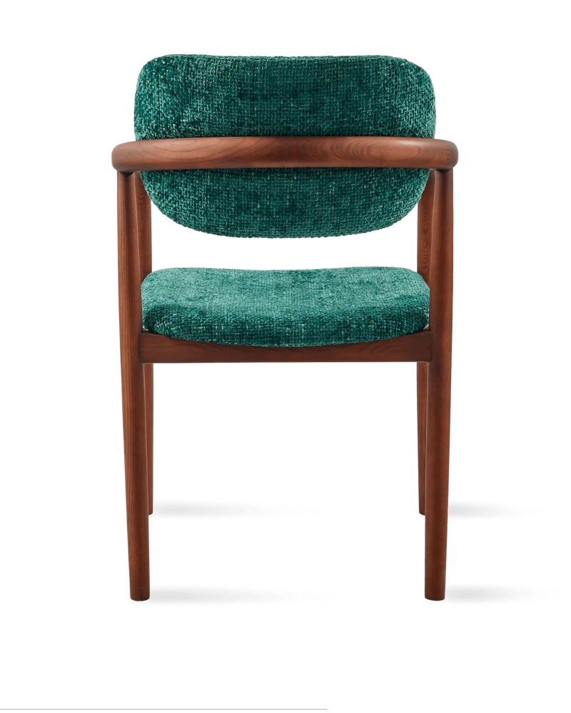 Chaise de salle à manger avec accoudoirs en tissu vert foncé et bois de frêne Greenish Henry - Pols Potten
