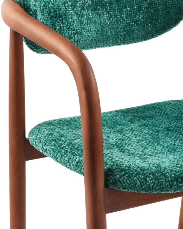 Chaise de salle à manger avec accoudoirs en tissu vert foncé et bois de frêne Greenish Henry - Pols Potten
