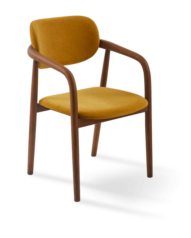 Chaise de salle à manger avec accoudoirs en tissu jaune et bois de frêne Soft Henry - Pols Potten