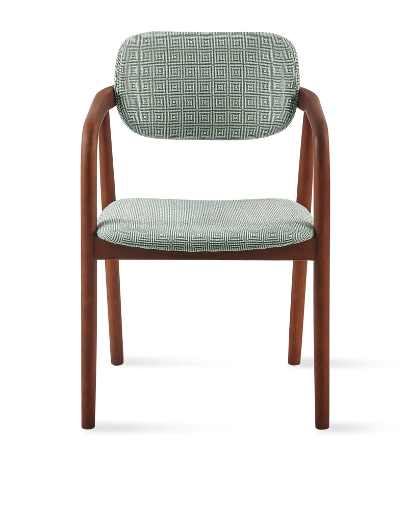 Chaise de salle à manger avec accoudoirs en tissu vert clair et bois de frêne Squared Henry - Pols Potten