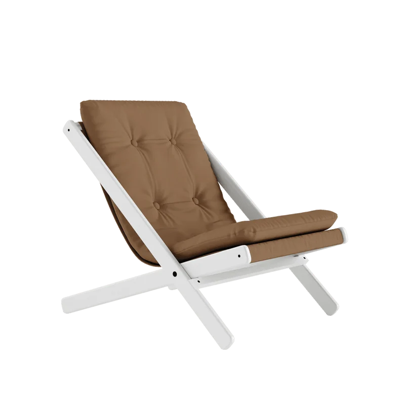 Chaise pliante en hêtre blanc et matelas en coton mocca 65x88x75cm Boogie raw - Karup Design