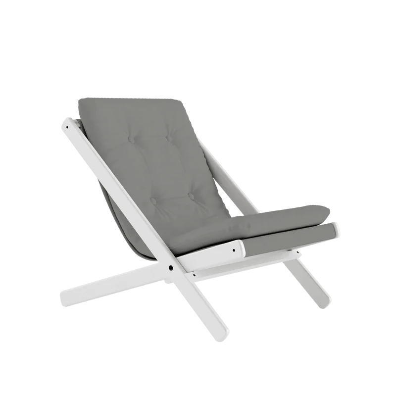 Chaise pliante en hêtre blanc et matelas en coton gris 65x88x75cm Boogie raw - Karup Design