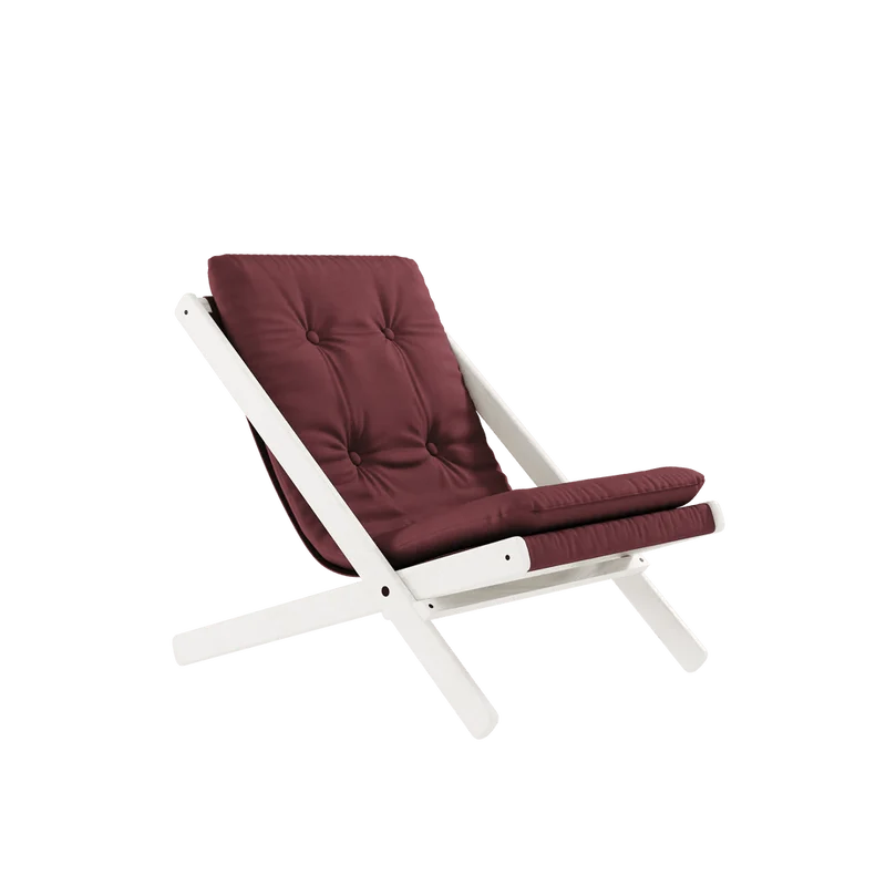 Chaise pliante en hêtre blanc et matelas en coton bordeaux 65x88x75cm Boogie raw - Karup Design