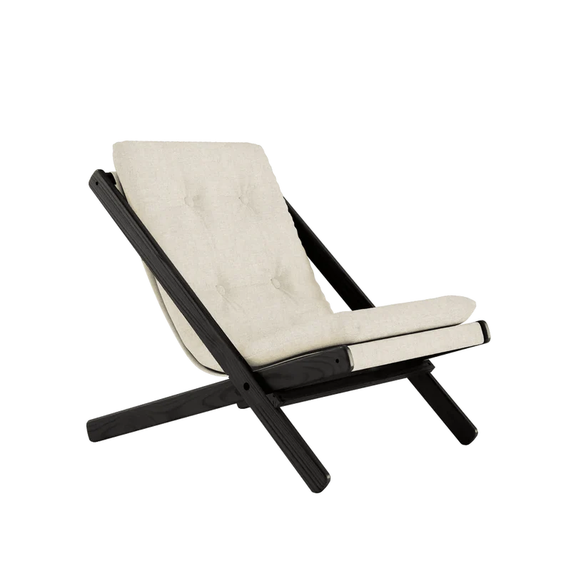 Chaise pliante en hêtre noir et matelas en coton lin 65x88x75cm Boogie raw - Karup Design