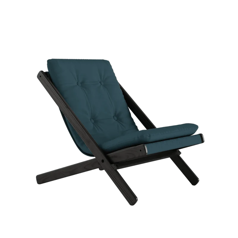 Chaise pliante en hêtre noir et matelas en coton bleu pétrole 65x88x75cm Boogie raw - Karup Design