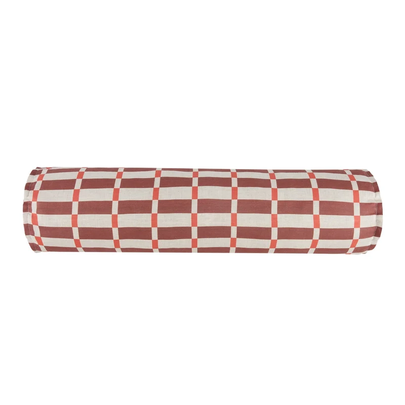 Coussin traversin en lin français à carreaux rouge 70 x 18 x 18 cm Cliff - Nobodinoz