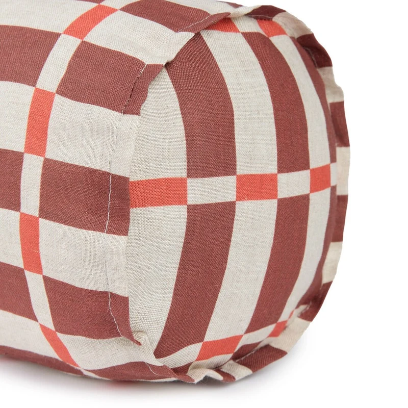 Coussin traversin en lin français à carreaux rouge 70 x 18 x 18 cm Cliff - Nobodinoz