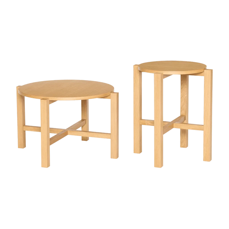 2 Tables basses rondes en bois de chêne naturel Four - Hübsch