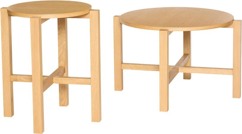 2 Tables basses rondes en bois de chêne naturel Four - Hübsch