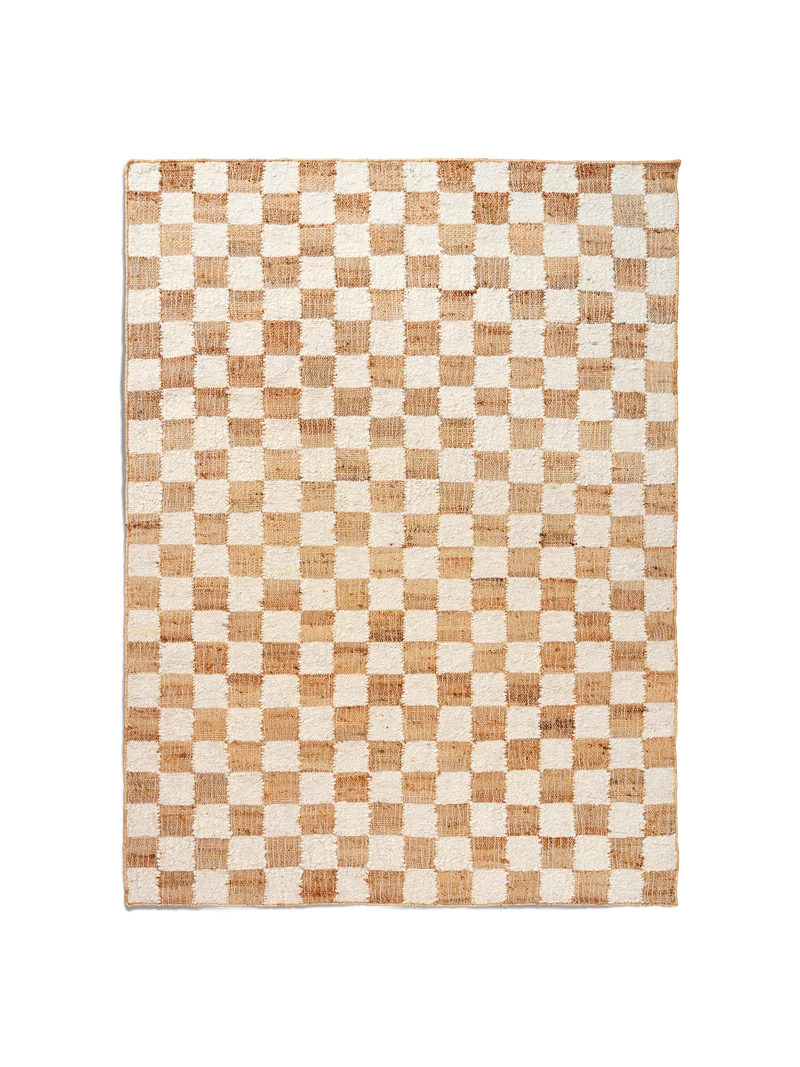 Ferm Living Check Wool Jute Teppich - 140 x 200 - Off-white/Natura